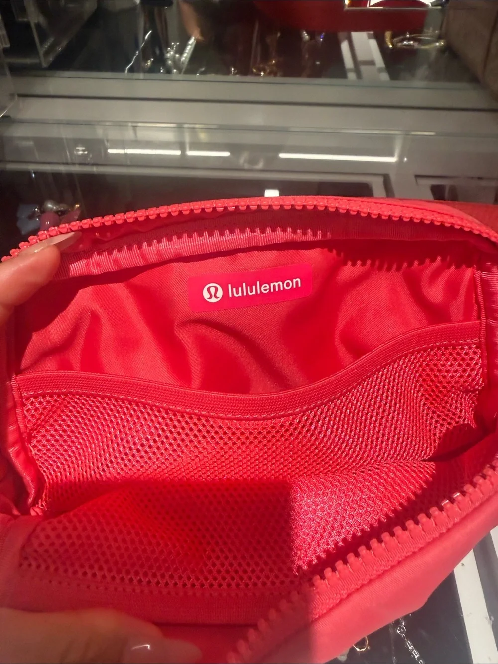 Subcategory selection for red Lululemon pouch